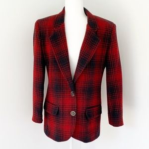 Charter Club Red Plaid Wool Blazer Coat Size 8